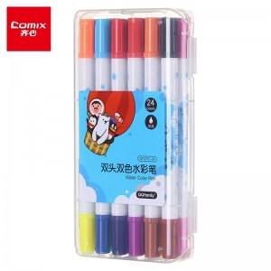齐心(Comix) 双头双色文具水彩笔可水洗创作画笔水彩绘画笔 12支24色 QFCP01-24