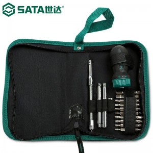 世达（SATA）09342 螺丝刀套装短柄棘轮螺丝批起子组十字一字星形内六角旋具头铬钼钒合金钢25件1/4英寸