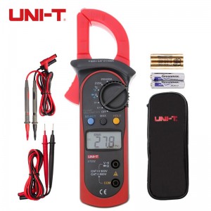 优利德（UNI-T）钳形表数字钳形万用表高精度数显电流表防烧防误测勾表 双表笔电池钳表套餐 UT202 交流0-400A 温度测量
