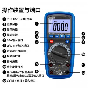 CEM华盛昌专业防水防尘自动量程防烧数字万用表 电压电流数显式真有效值电工维修防水型多用表 欧姆表 DT-9928
