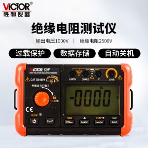 胜利仪器（VICTOR）数字兆欧表 绝缘电阻测试仪 50/100/250/500/1000/1500/2000/2500V高压摇表 VC60F